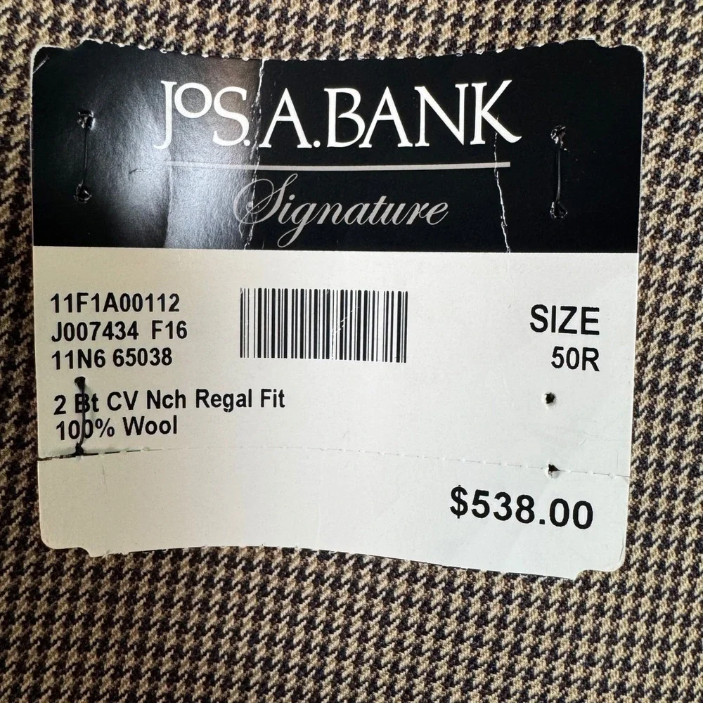 NEW Jos A Bank Mens Signature Brown Black Houndstooth 100% Wool Blazer 50R